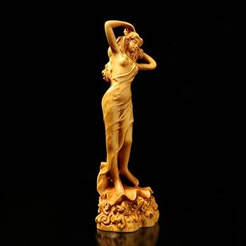 Amazon.co.jp: 女性像 高級天然ツゲ木彫り 木像 春のにおい 女神